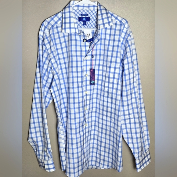 NWT Men's Egara 100% Cotton Plaid Button Down Long Sleeve Shirt, Size 2XLT - Picture 1 of 2